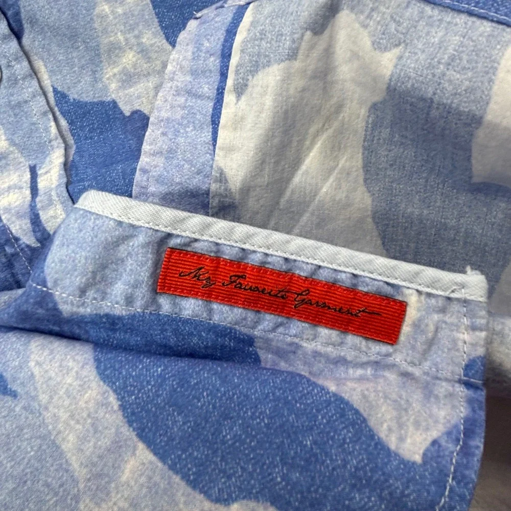 Luciano Visconti Mens‎ Shirt Large Blue Camouflage Pattern Short Sleeve - Picture 6 of 16